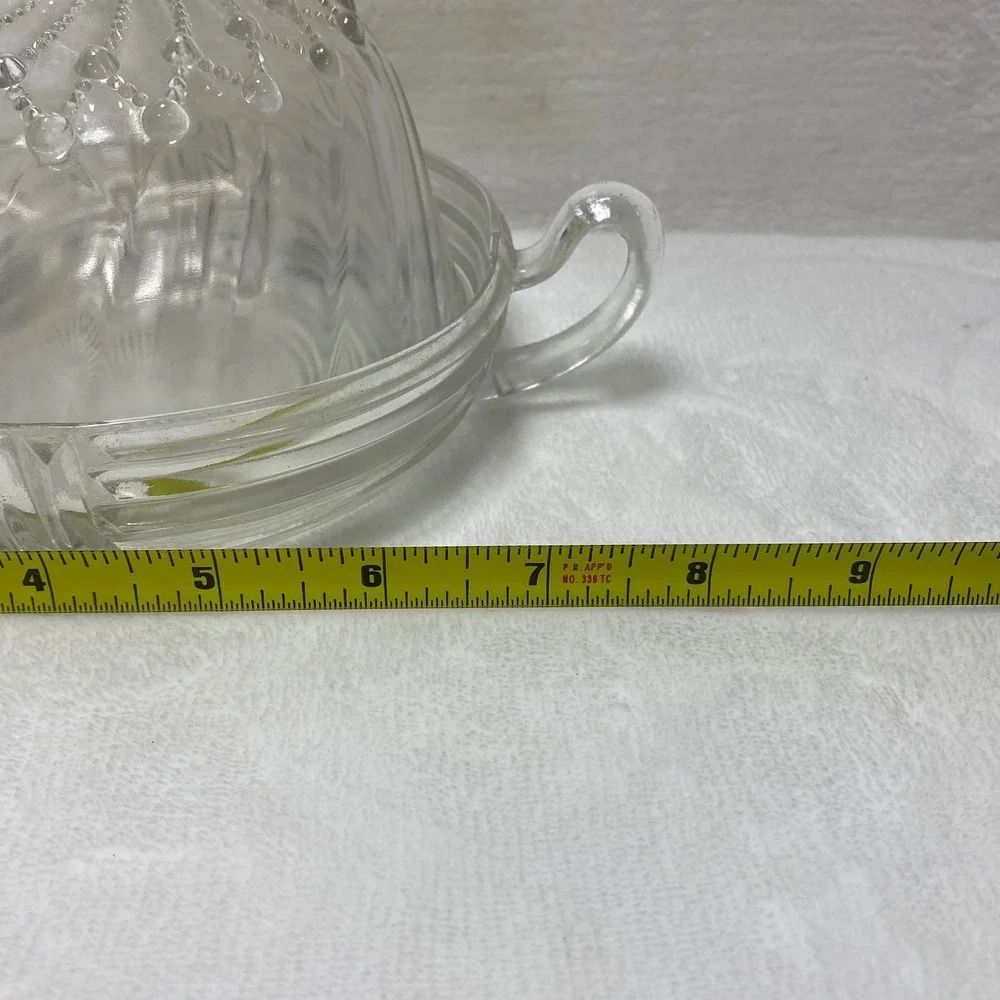 VTG Clear Glass Round Covered Candy Dish with Handles Sunburst‎ Pattern Lid